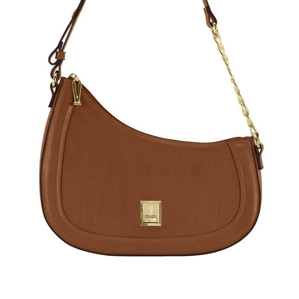 Bolsa meia-lua Vizzano feminina marrom em material sintético com detalhes dourados
